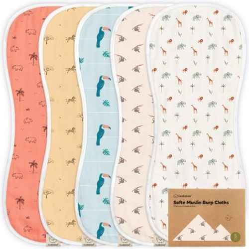Keababies 5pk Organic Softe Muslin Burp Cloths For Baby Girls And Boys, Large Absorbent Burping Cloths For Babies, Baby Burp Clothes (petals)