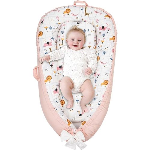 Baby Nest Cover for Baby 0-12M, Newborn Lounger Cover Bassinet Mattress Cover, Adjustable Soft Floor Seat Cover for Baby Girls & Boys (Elephant)