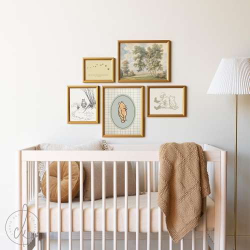 Winnie the Pooh Gallery Wall Art Set | Framed Nursery Decor | Vintage Wall Art for Baby Room, Kids Room, or Playroom | G26