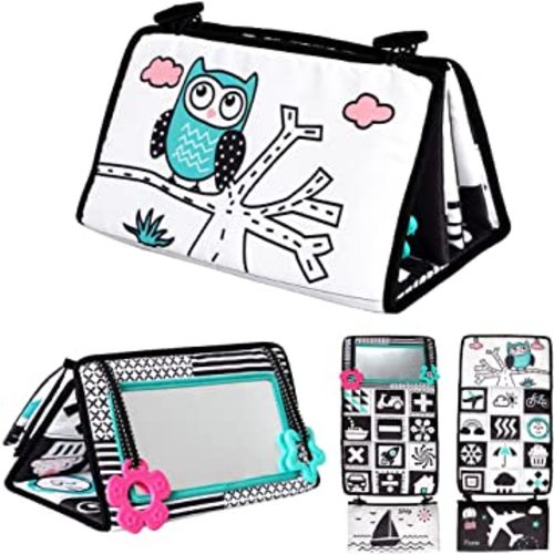 KAKIBLIN Baby Mirror Toys Black and White High Contrast Toys for Toddlers Safe Sensory Teether Toys for Infants Activity Montessori Newborn Toys for 0-6 Months Baby, Owl