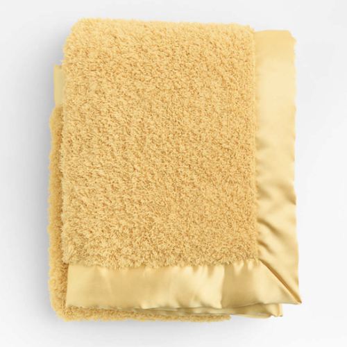 Satin Trim Luminous Yellow Plush Baby Stroller Blanket