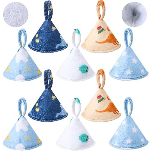 Suhine 10 Pcs Baby Boy Pee Shield Diaper Changing Accessory Reusable Pee Covers Baby Boy Pee Cap for Newborn Boys, Stars Flowers Design (With Lanyard)