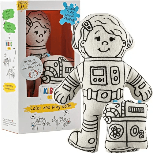Kiboo Kids Color Your Doll - Coloring Toy for Kids - Educational Art and Crafts for Girls and Boys- Color, Play, Wash, Repeat - Reusable Gift (Girl Astronaut with Mini Space Pack and Washable Markers)