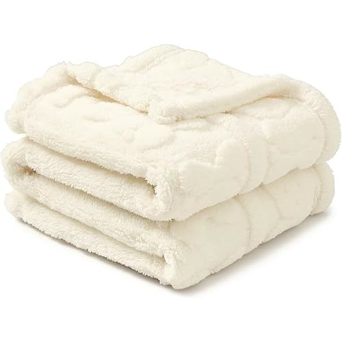CREVENT 30"X40" Cozy Soft Warm Sherpa Baby Blanket for Girls Boys, Newborn Essentials for Infant, Baby Shower Receiving Gift - Ivory Bear 75X100cm + Gift Bag with Ribbon