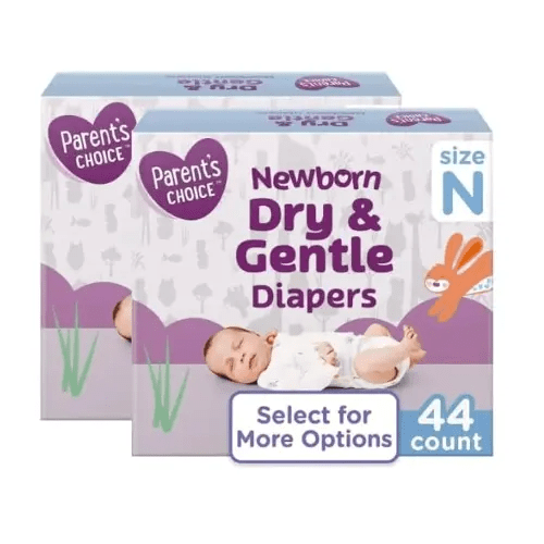 (Pack of Two) Parents~Choice Dry & Gentle Diapers Size N Born, White 44 Count