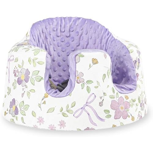 SWESEN Seat Cover Compatible with Bumbo and Nuby Seat, Ultra Soft Minky Bumbo Floor Seat Cover, Removable Cover for Baby Seat, Easy to Install & Remove, Seat Not Included (Purple Floral)