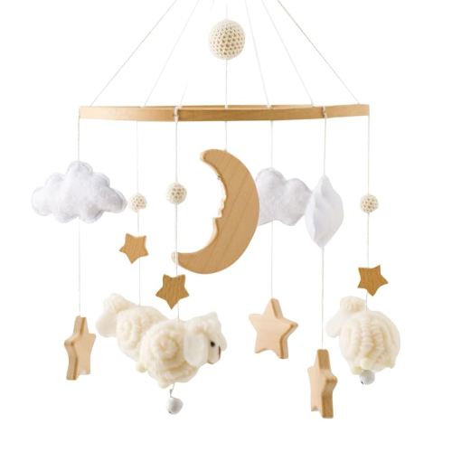 2025 Bohemia Theme Baby Mobile - Mobile for Crib, Crib Mobile for Boys and Girls, Nursery Decor Mobile, Clouds Moon Sheep Pendant Nursery Decor (Beige)