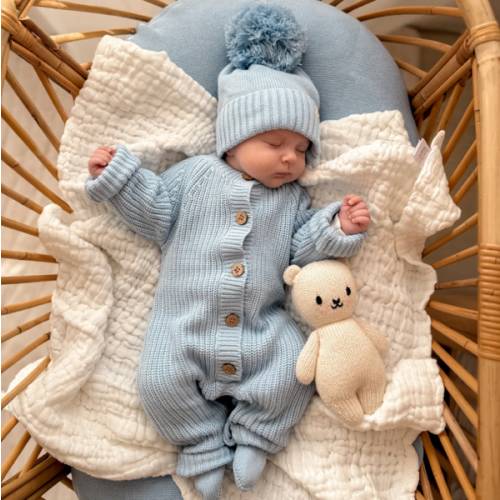 Classic Chunky Knit Jumpsuit - Powder Blue