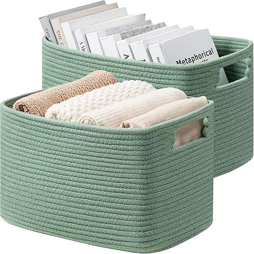 UBBCARE 2 Pack Shelf Baskets, Larger Woven Storage Baskets for Organizing(14.5''L x 9.84''W x 9''H), Basket Organizer for Dog Toys, Books, Clothes, Large Gift Basket, Grass Green