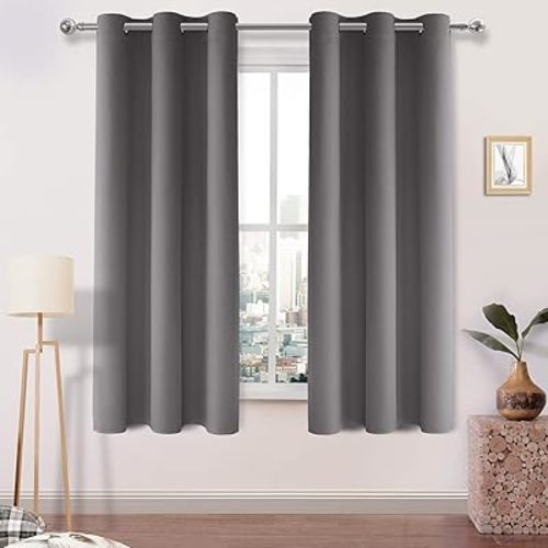 DWCN Blackout Curtains for Bedroom, Grey Curtains 63 Inch Length 2 Panels, Thermal Light Blocking Drapes for Living Room, Solid Grommet Window Treatments, W42 x L63 Inch