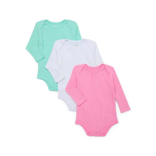 Garanimals Baby Girls Hacci Rib Bodysuits with Long-Sleeves, 3-Pack, Sizes 0-24M