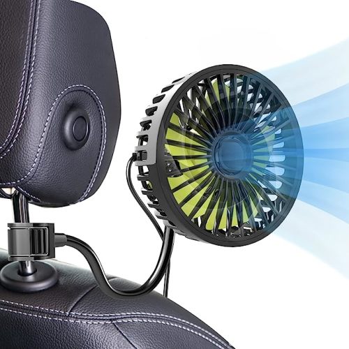 Trustnice Car Fan, USB Car Fan for Backseat Car Cooling Fan, 3 Speeds Strong Wind 5V Powerful Quiet Ventilation Fan with Adjustable Clip Electric Car Seat Fan for Vehicles RV SUV Truck - Black+Green
