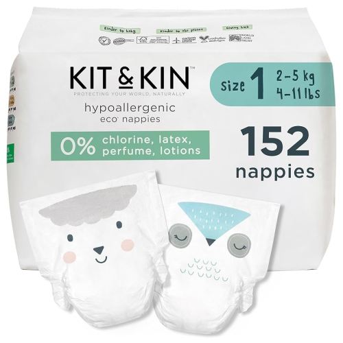 Kit & Kin Premium Eco Baby Nappies Size 1 | Newborn 2-5 kgs / 4-11 lbs | Pack of 152 Nappies | Plant-Based & Hypoallergenic | Superior Leak Protection | Vegan & Cruelty Free : Amazon.co.uk: Baby Products