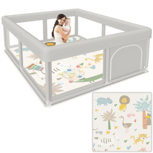 Baby Playpen 50x50 Inch Baby Playpen with Mat, Play Pen for Babies and Toddlers, Playard with Gate, Sturdy Safety Fence, Indoor & Outdoor Kids Activity Center