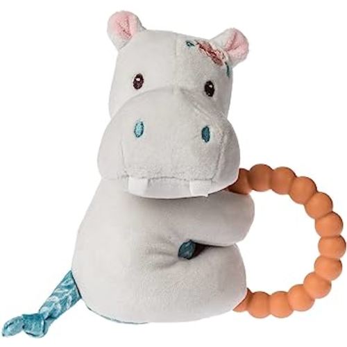Mary Meyer Soft Baby Rattle with Soothing Teether Ring, 6-Inches, Jewel Hippo