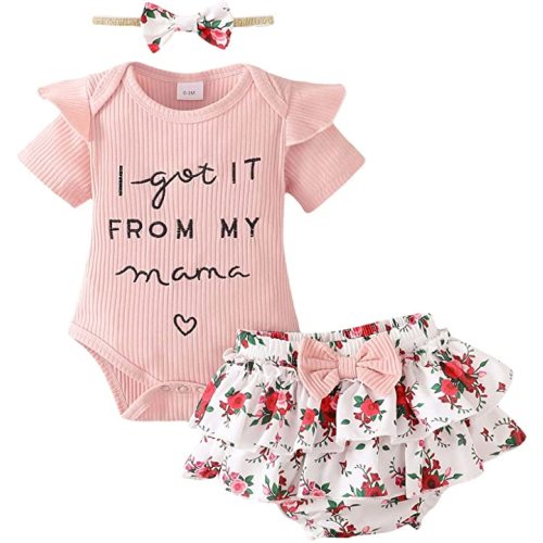 Infant Baby Girl Ruffle Sleeve Floral Shorts - Pink