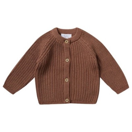 Stellou & Friends 100% Cotton Chunky Ribbed Knitted Cardigan for Boys & Girls Ages 0-6 Years, Color: Teddy bear brown, Size: 3-6 months