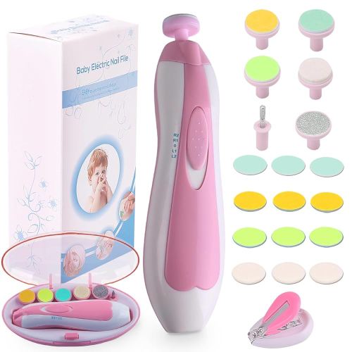 Baby Nail Trimmer Electric Nail File Baby Nail Clippers, 20 in 1 Safe Nail Filer Grinder Kit for Newborn Infant Toddler Kids or Adults Toes Fingernails Care Trim Polish, Led Light and Grinding Heads