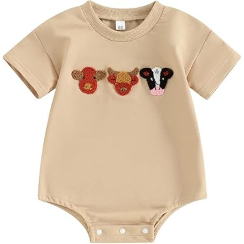 Kayotuas Baby Boys Girls Farm Animal Outfit Summer Clothes Cow and Chicken T Shirt Romper Newborn Country Western Onesie Tops