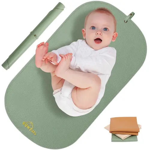 Portable Baby Diaper Changing Mat,Soft Faux Leather, Wipeable & Easy to Clean,for Home or Travel, Waterproof, with Storage Strap,Easily Put into Diaper Bag,30 x 17 in (Sage Green)