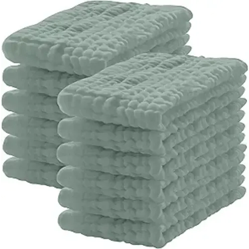 Lovely Care 12 Pack Muslin Burp Cloths 100% Cotton Muslin Cloths Large 20''x10'' Extra Soft and Absorbent Baby Burping Cloth - Green