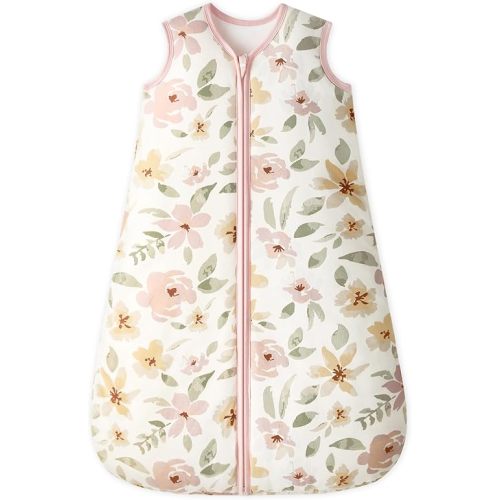 Baby Sleep Sack 0-6 Months TOG 2.5 Winter Baby Wearable Blanket, 100% Cotton Toddler Sleeping Sack with 2-Way Zipper Warm Soft Pink Flowers