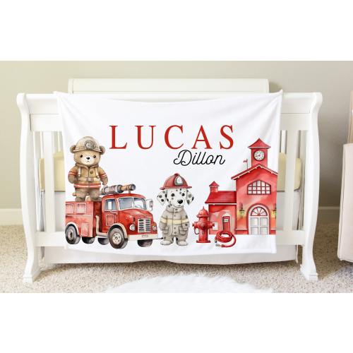 Firefighter Baby Blanket, Firefighter Nursery Decor, Fire Fighter Baby Shower Gift, Firefighter Personalized Gift, Baby Name Blanket BB52