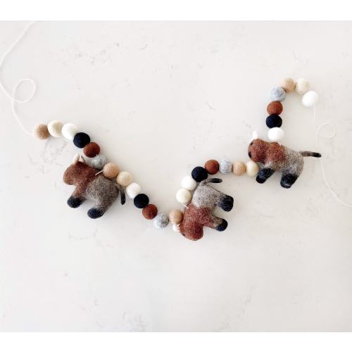 Buffalo garland, felt ball garland, buffalo decor, buffalo wall decor, pom pom garland, bison garland, nature nursery, wilderness decor