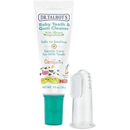 Dr. Talbot's Baby Toothpaste Naturally Inspired with Citroganix and Silicone Finger Gum Massager, Vanilla Milk Flavor, 1 Count