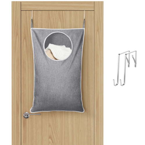 Lifewit Over Door Laundry Hamper, Large Collapsible Hanging Laundry Hamper, Hanging Laundry Basket Bag for Bathroom Bedroom Dirty Clothes Storage Organizer, Light Gray