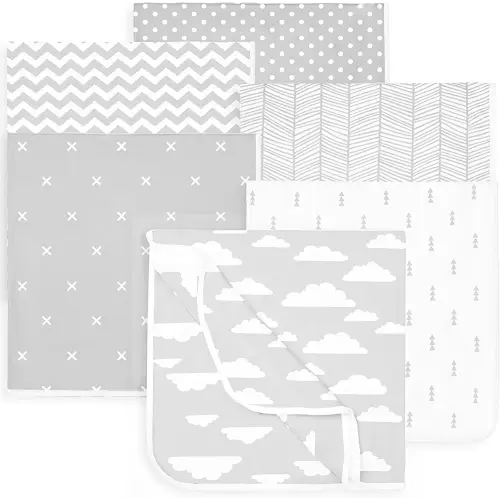 Baby Blankets – Soft Pure Cotton Blankets – 6 Pack of Breathable Swaddle Blankets – Unisex Baby Swaddle Blanket for Boys and Girls in Grey White Designs – Multi Use Blankey – 30 x 30 inches
