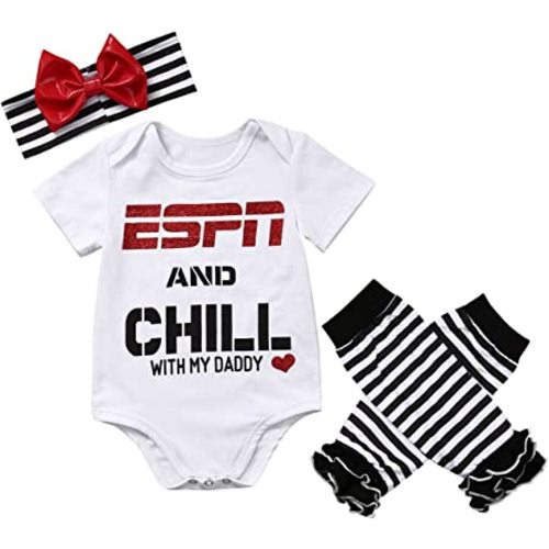 ABEE Baby Girls ESPN Chill My Daddy Mommy Bodysuit Socks Outfit Headband