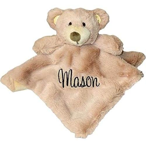 SONA G DESIGNS Custom Personalized Teddy Bear Lovie Lovey Security Blanket with Rattle (Brown Bear with Embroidery Name)