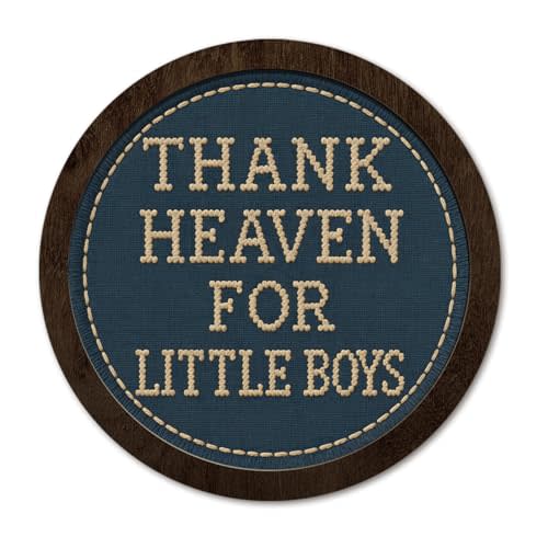 PeakClub Baby Boy Room Baby Shower Decor, Thank Heaven for Little Boys Wall Decor, Playroom Round Wooden Wall Art, Boys Toddler Room Nursery Decoration 10x10 Inch