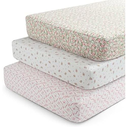 Delta Children Fitted Crib Sheets for Girls and Boys - Crib Sheet for Standard Crib and Toddler Mattresses - 28x52 Inch (Pack of 3), Pink Floral