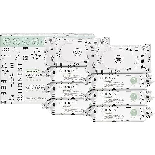The Honest Company Clean Conscious Multi-Use Wipes | Hypoallergenic + Unscented for Sensitive Skin | Over 99% Water, Compostable, Plant Based, Baby Wipes | Pattern Play, 576 Count