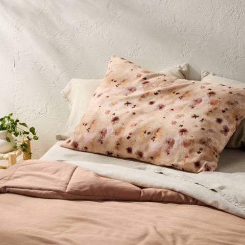 King Euro Heavyweight Linen Blend Throw Decorative Pillow Pressed Floral Print - Casaluna™