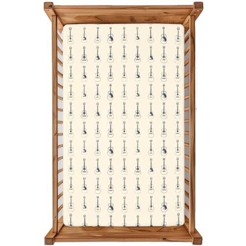Music theme Fitted Crib Sheet,28"x 52" Baby Bedding with Soft Fabric - Breathable Material for Nursery Decor - Durable and Machine Washable,Cartoon Musical Instruments Decorative Pattern &Beige