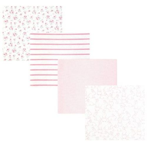 Hudson Baby Girl Cotton Poly Flannel Receiving Blankets 4-Pack, Wispy Wild Flower Bunny, One Size