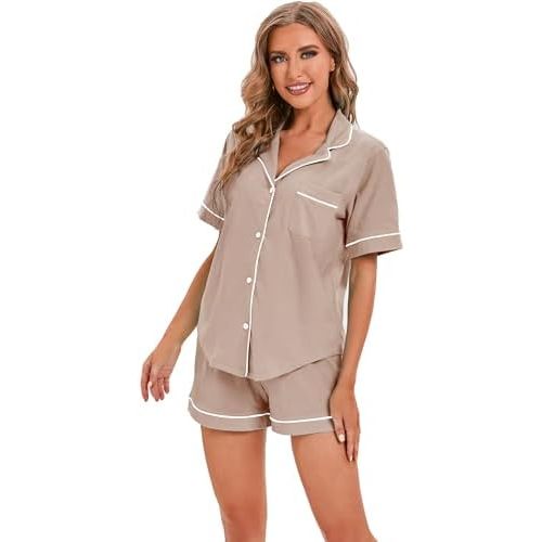 LUBOT 100% Cotton Pajamas for Women PJ Set Button-Down 2PC Two Piece Soft Short Sleeve Summer Sleepwear Loungewear S-XXL