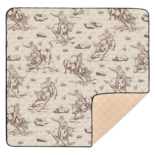 Selerdon Baby Play Mat Western Cowboy Horse 50" X 50" Play Gym Crawling Mat Soft Non-Slip Portable Picnic Floor Mat for Infant, Babies, Toddler, Kids