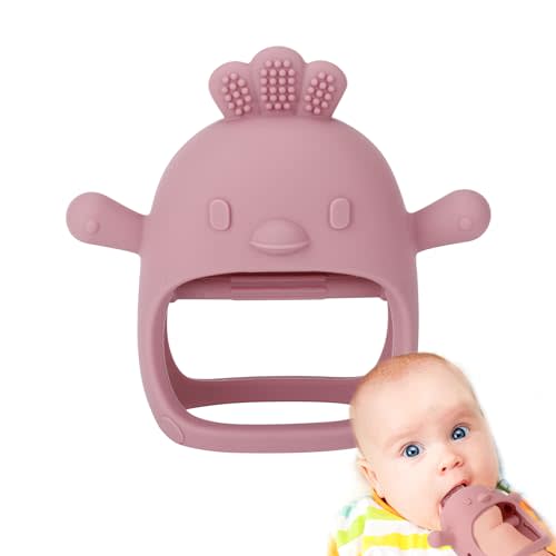 Socub Silicone Baby Teether Toys for Infants 3-6 6-12 Months, BPA Free Anti-Drop Silicone Mitten Teething Toy, Baby Chew Toys for Sucking Needs, Newborn Essentials & Baby Shower Gifts Girls(Dark Pink)
