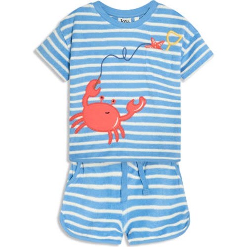 Crab Appliqué Stripe Terry Cloth T-Shirt & Drawstring Shorts Set, 3-6M