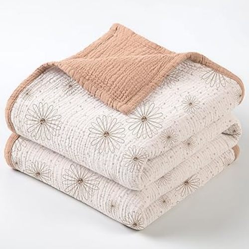 Lulu moon Baby Blankets Muslin - Soft Cotton Crib Blanket Newborn - Toddler Quilt for Boys and Girls(Peachpink Daisy)