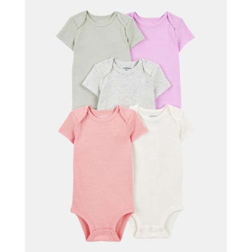 Baby Girl 5-Pack Solid Short-Sleeve Cotton Bodysuits | Carter's (12M)
