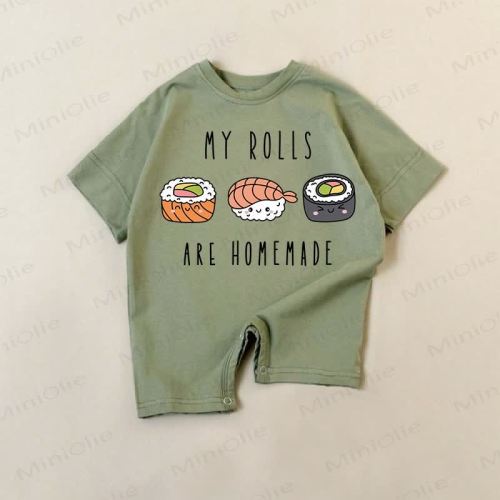MY ROLLS ARE HOMEMADE Baby Green Romper