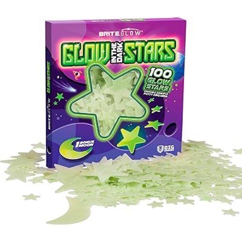 100PK Glow in The Dark Stars for Ceiling Easter Basket Stuffers for Kids - Star Brite Plastic Glow Stars with Moon & Putty Ages 4,5,6,7,8,9,10,11,12 for Bedroom Space Night Light Room Non-Toxic