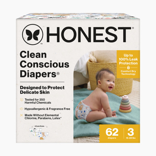 The Honest Company Clean Conscious Disposable Diapers Size 3-5 - Space Travel + It's A Pawty, Size 3, 62 Count