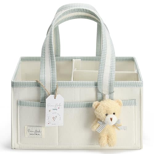 PeraBella Diaper Caddy Organizer with Handle, Baby Shower Gifts Basket Bag, Registry Search Must Haves Items, Nursery Storage Organizer for Newborn Girl Boy, Baby Bag Essentials, Car Diaper Caddy Cart
