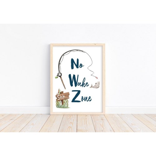 No Wake Zone Watercolor Fishing Pole Nursery Little Boys Room Unframed Print, Rustic Outdoor Nautical Themed Decor